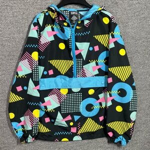 Super Massive Jacket Mens Large 90s Retro Geometric Windbreaker Quarter Zip